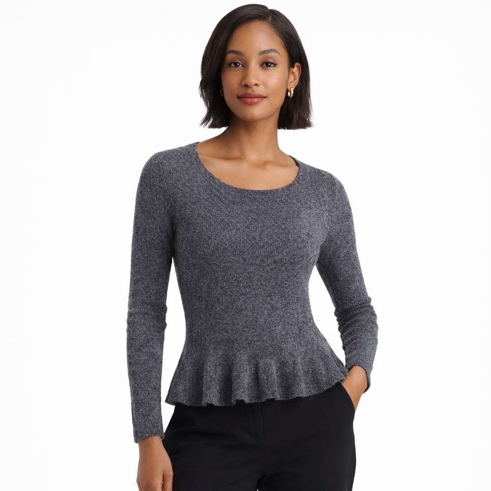Peruvian Connection 100% Baby Alpaca Heathered Blue Peplum Sweater Women’s Sz M